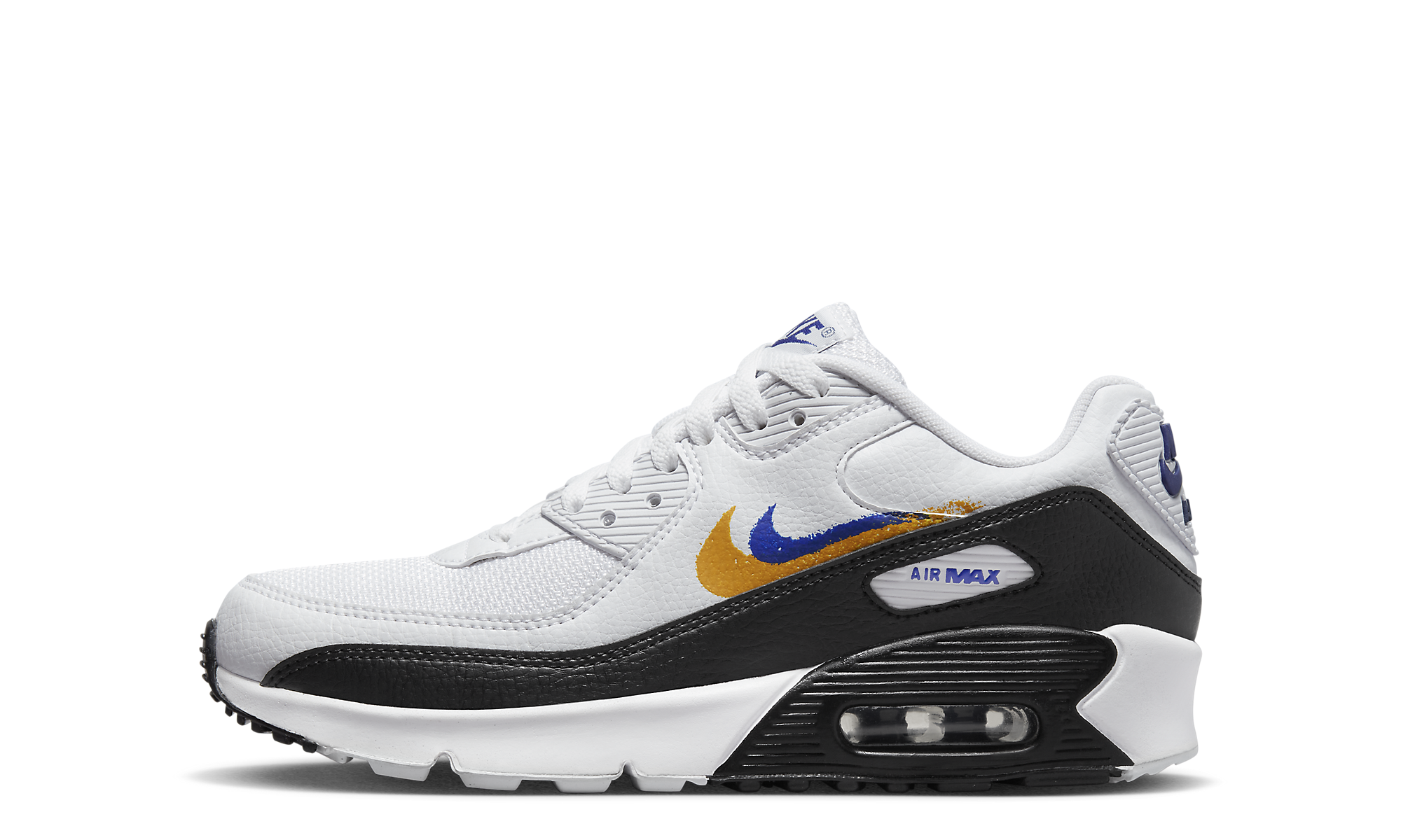 Nike Air Max 90 Double Swoosh White Black Gold Royal (GS)